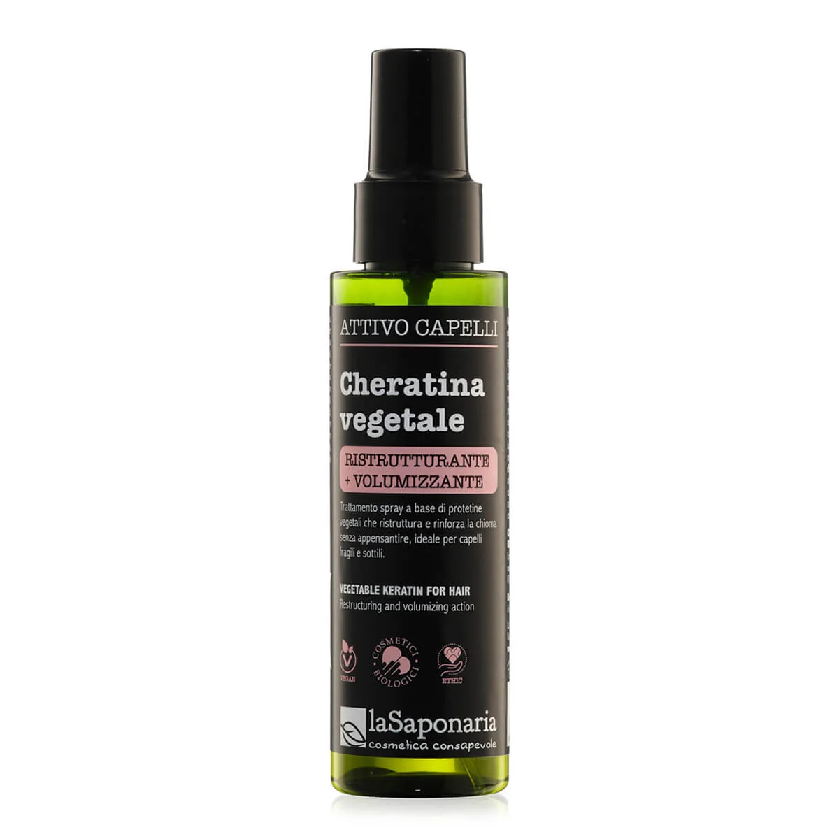 laSaponaria Növényi keratin hajra - aktív restrukturáló és dúsító spray (100 ml) - károsodott és finom szálú hajra alkalmas