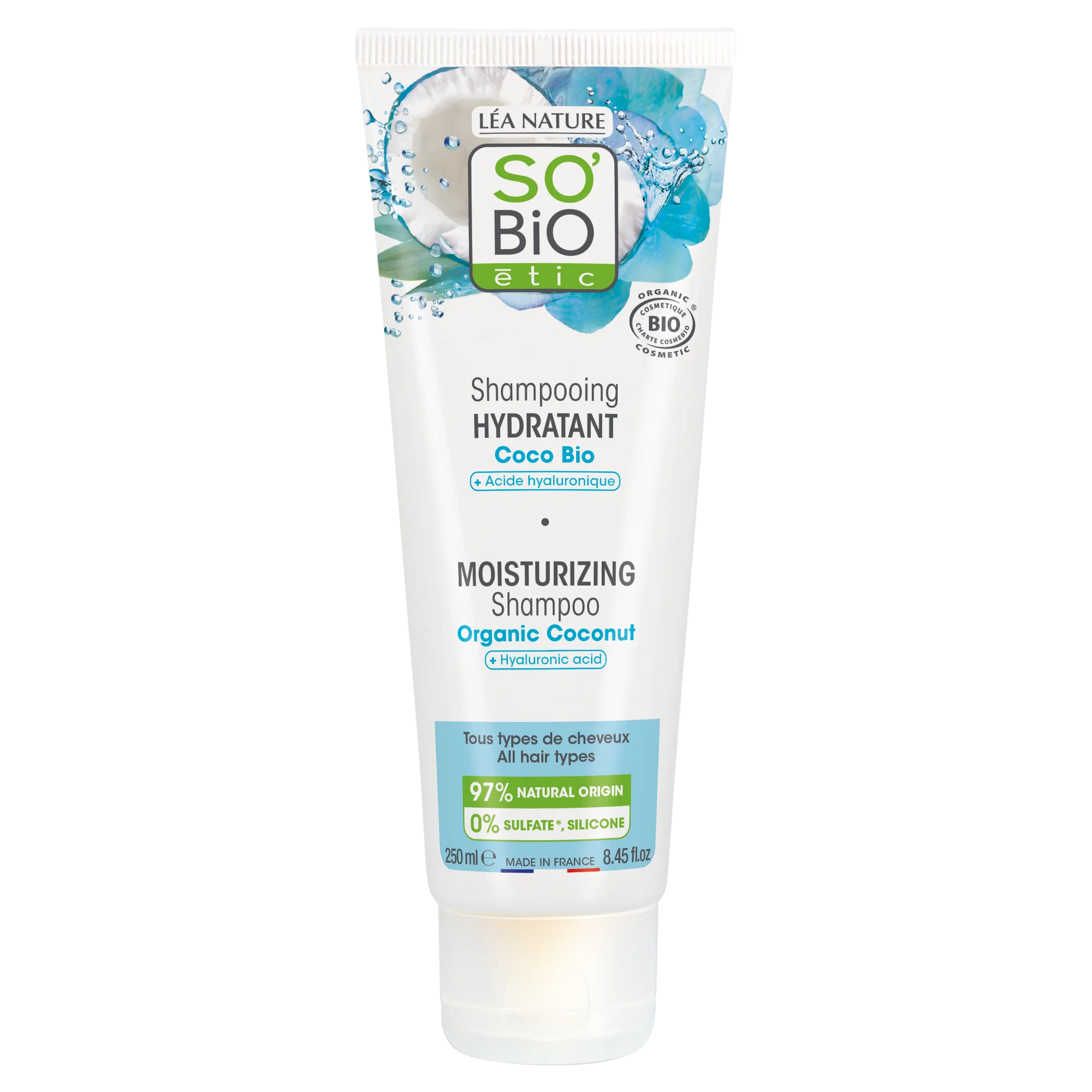 SO’BiO étic Hidratáló BIO sampon kókusz és hialuronsavval (250 ml) - minden hajtípusra