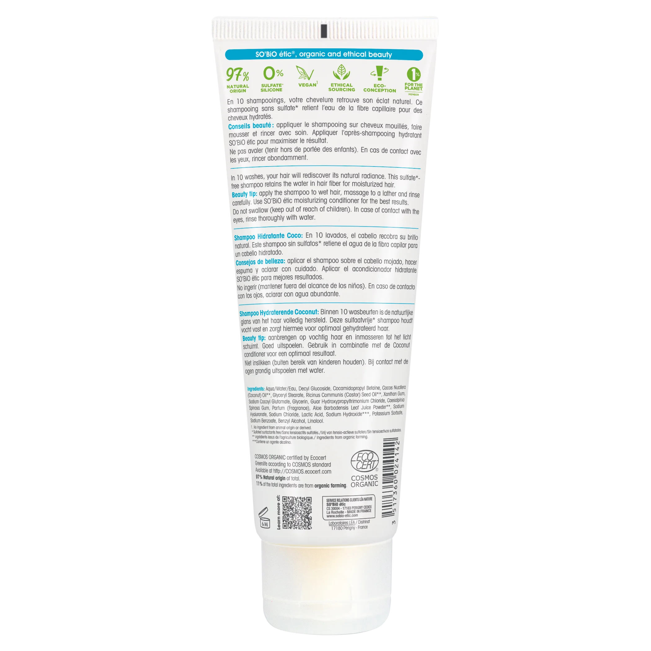 SO’BiO étic Hidratáló BIO sampon kókusz és hialuronsavval (250 ml) - minden hajtípusra