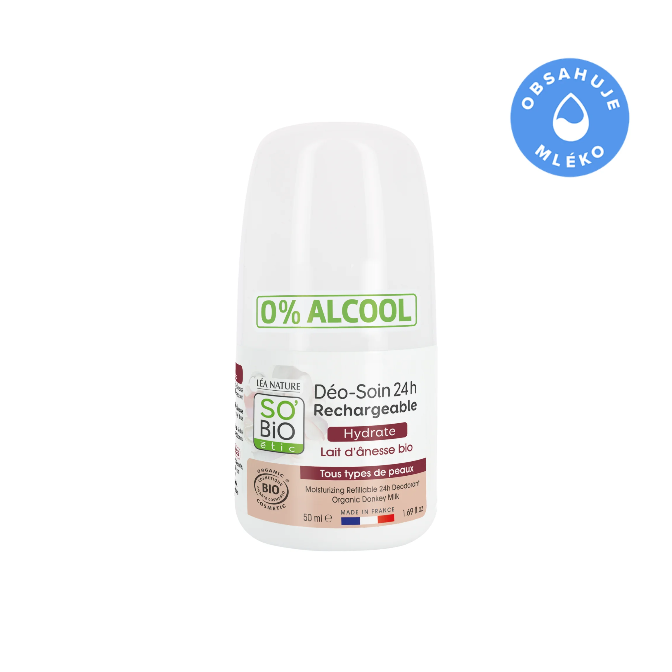 SO’BiO étic Roll-on dezodor 24 órás hidratáló szamártejjel - utántölthető BIO (50 ml) - érzékeny bőrre is