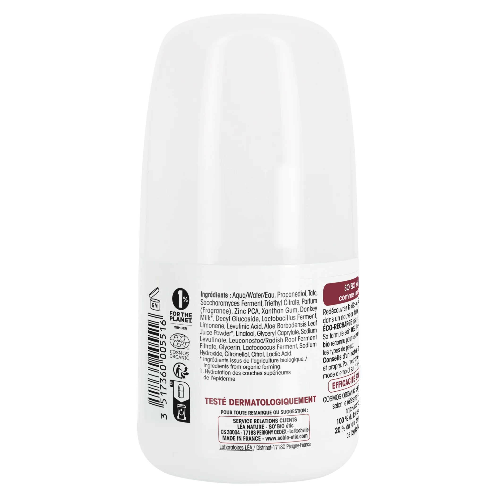SO’BiO étic Roll-on dezodor 24 órás hidratáló szamártejjel - utántölthető BIO (50 ml) - érzékeny bőrre is