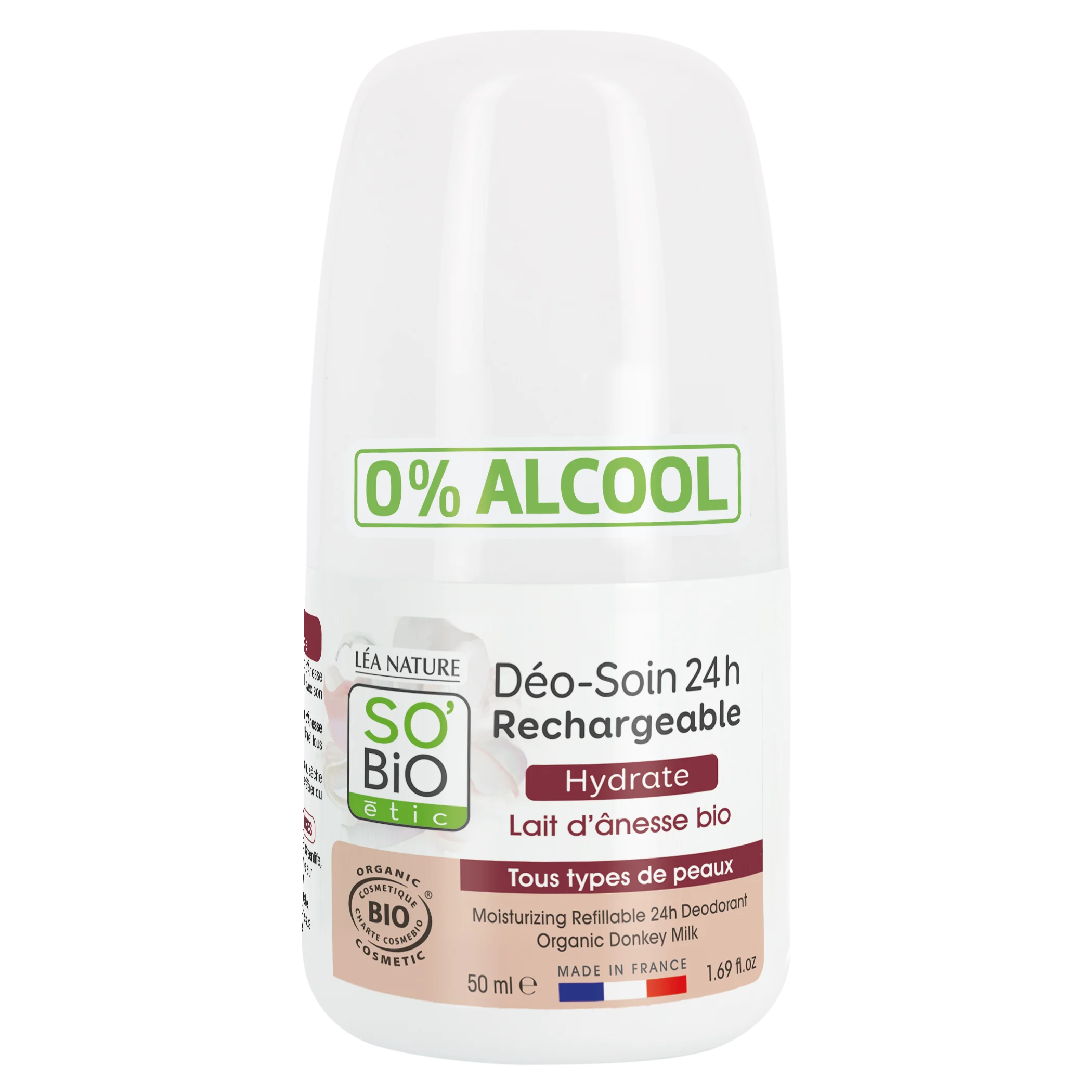 SO’BiO étic Roll-on dezodor 24 órás hidratáló szamártejjel - utántölthető BIO (50 ml) - érzékeny bőrre is