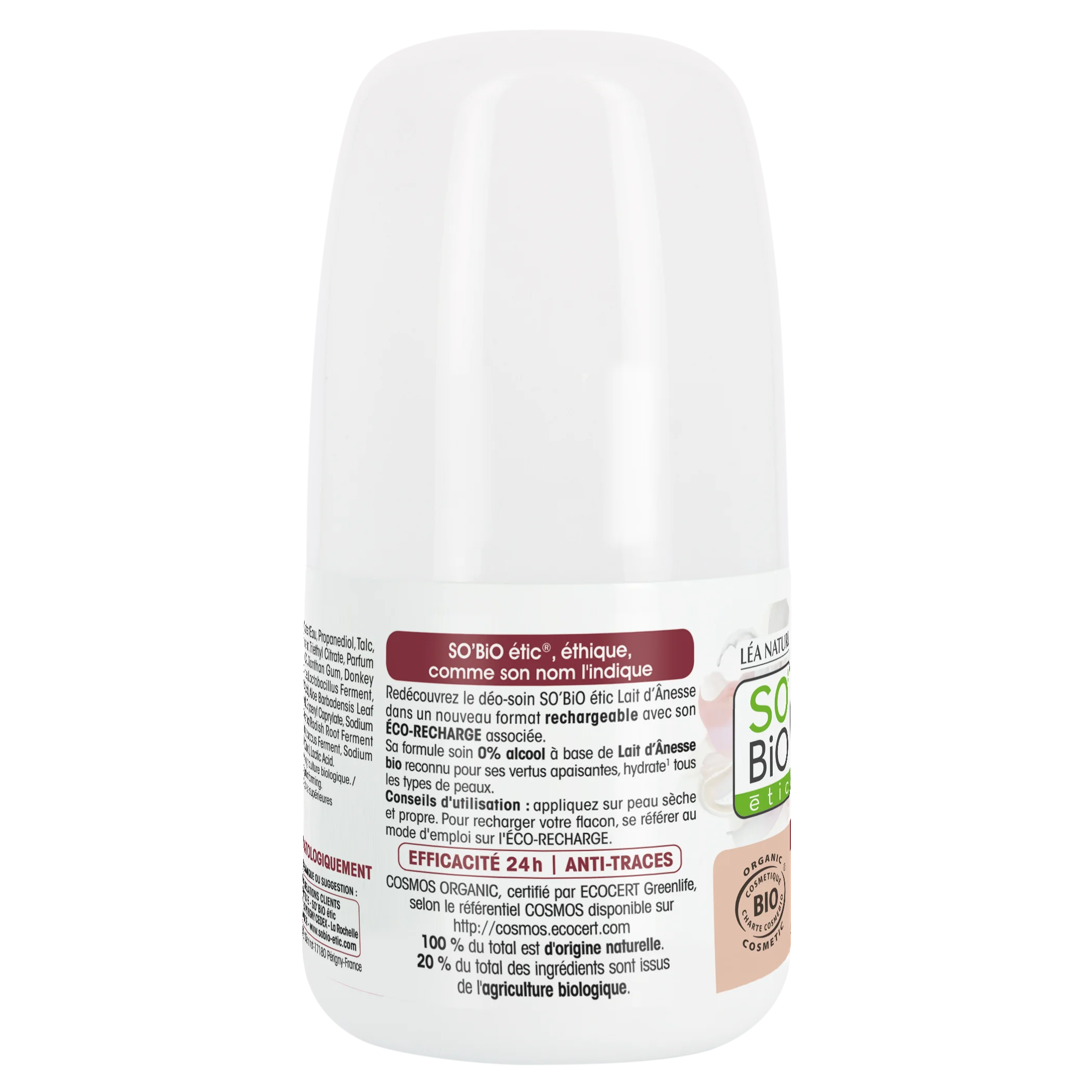 SO’BiO étic Roll-on dezodor 24 órás hidratáló szamártejjel - utántölthető BIO (50 ml) - érzékeny bőrre is