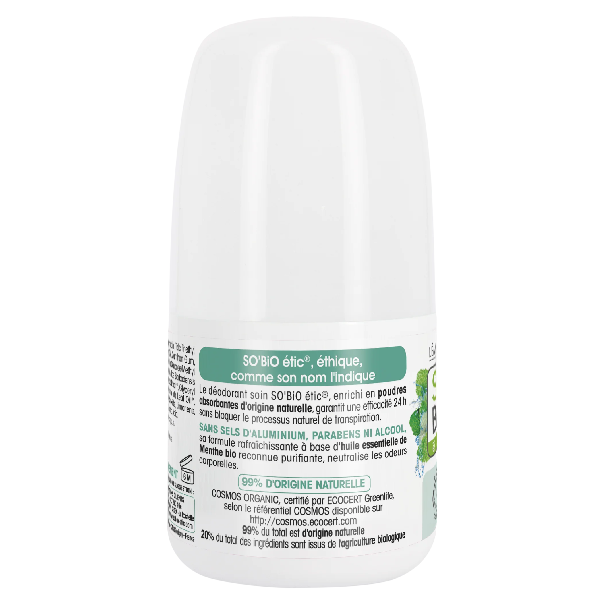 SO’BiO étic Roll-on dezodor 24h, frissítő BIO mentával (50 ml) - hatékony akár 24 órán át