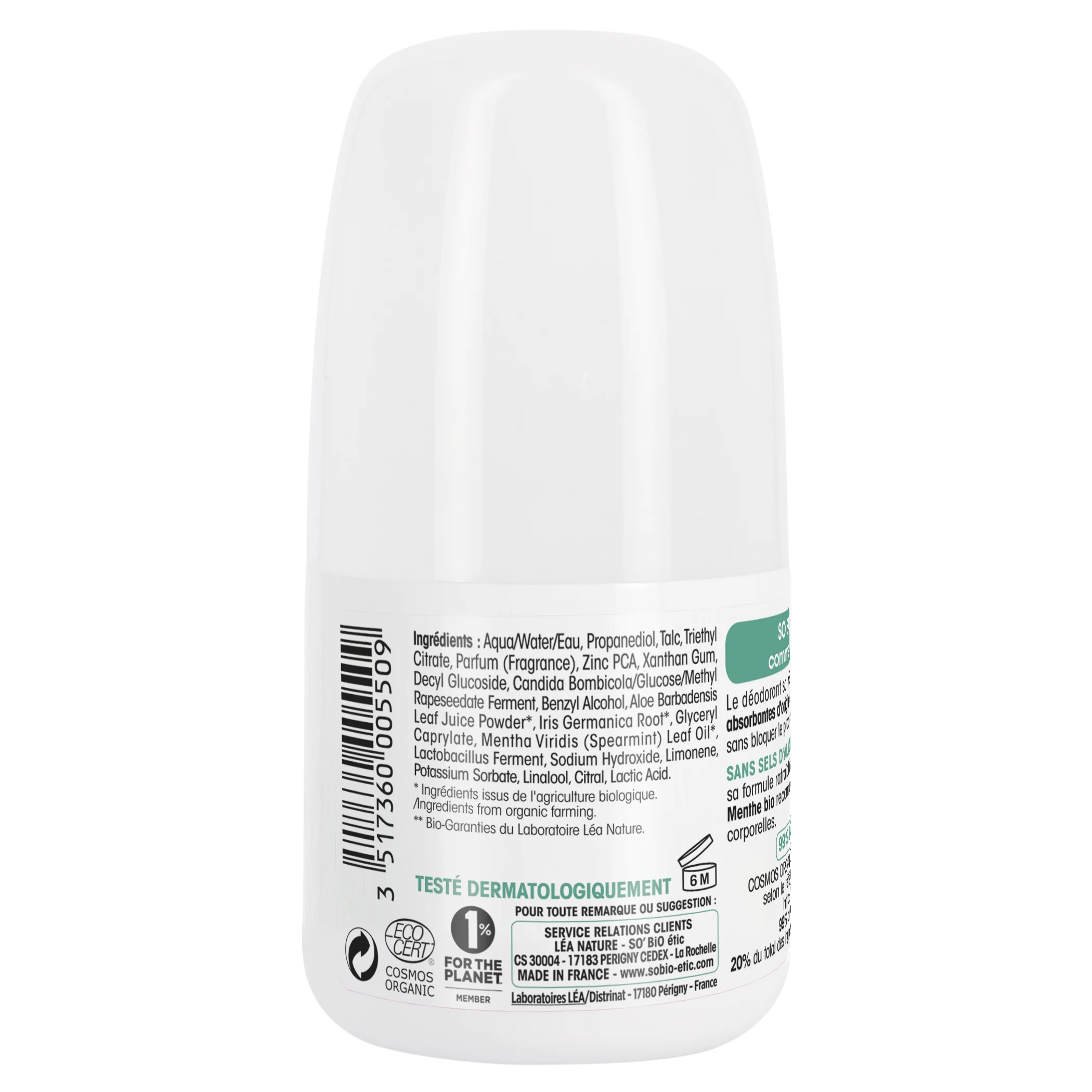 SO’BiO étic Roll-on dezodor 24h, frissítő BIO mentával (50 ml) - hatékony akár 24 órán át