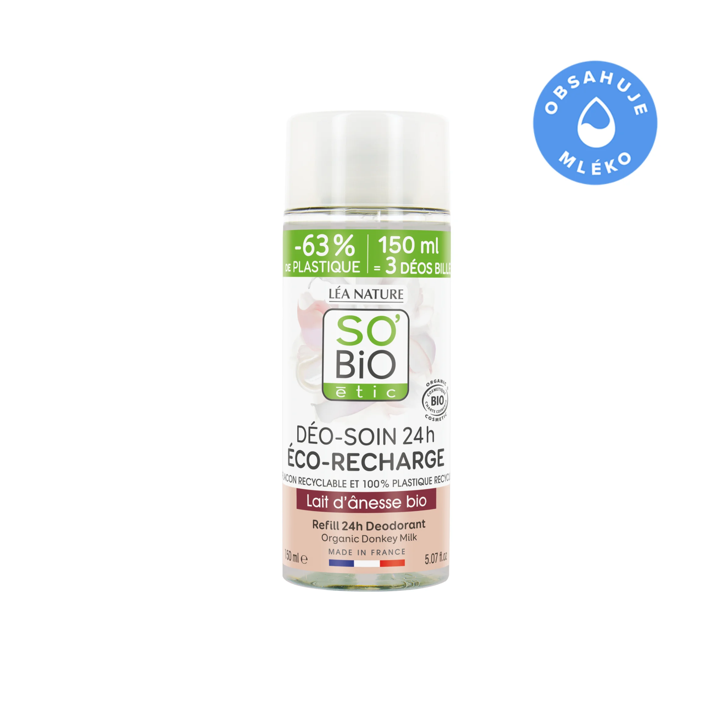 SO’BiO étic 24 órás hidratáló roll-on dezodor utántöltő BIO szamártejjel (150 ml) - egy utántöltő három roll-ont helyettesít
