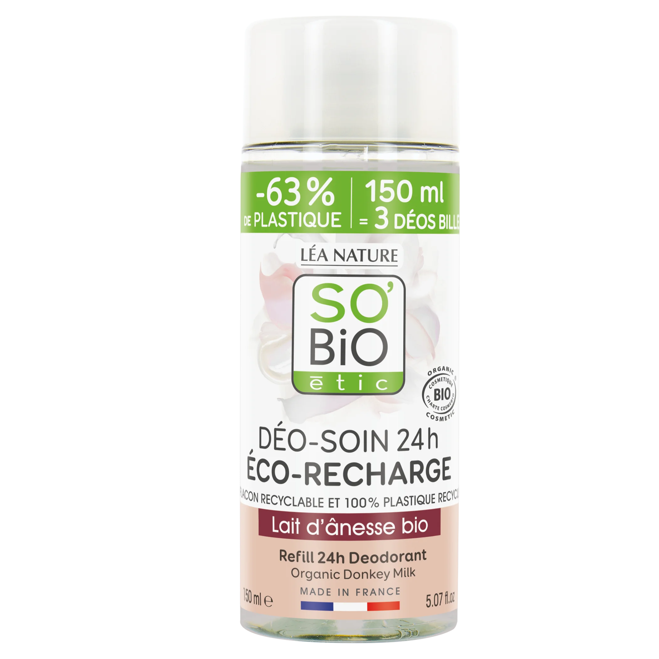 SO’BiO étic 24 órás hidratáló roll-on dezodor utántöltő BIO szamártejjel (150 ml) - egy utántöltő három roll-ont helyettesít