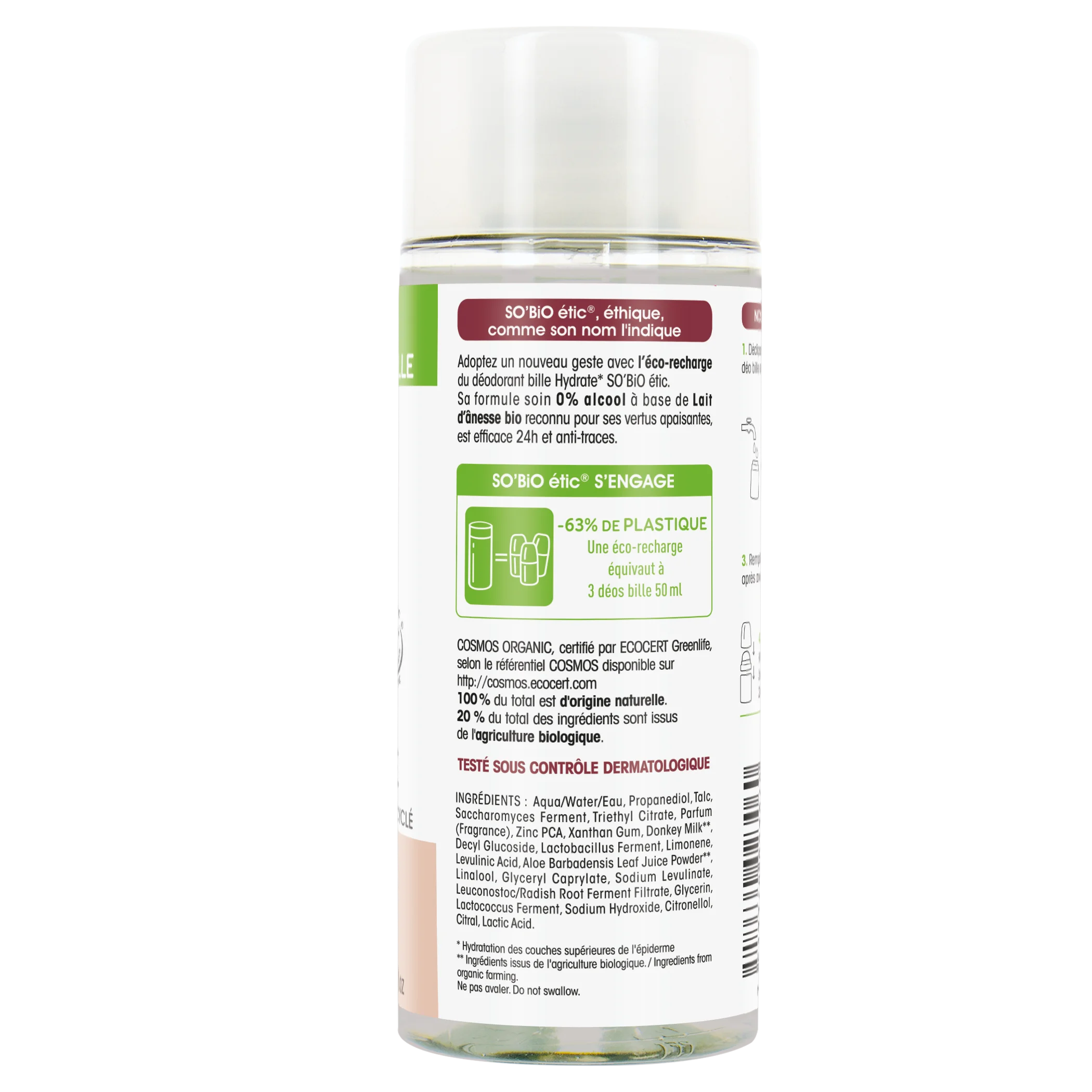 SO’BiO étic 24 órás hidratáló roll-on dezodor utántöltő BIO szamártejjel (150 ml) - egy utántöltő három roll-ont helyettesít
