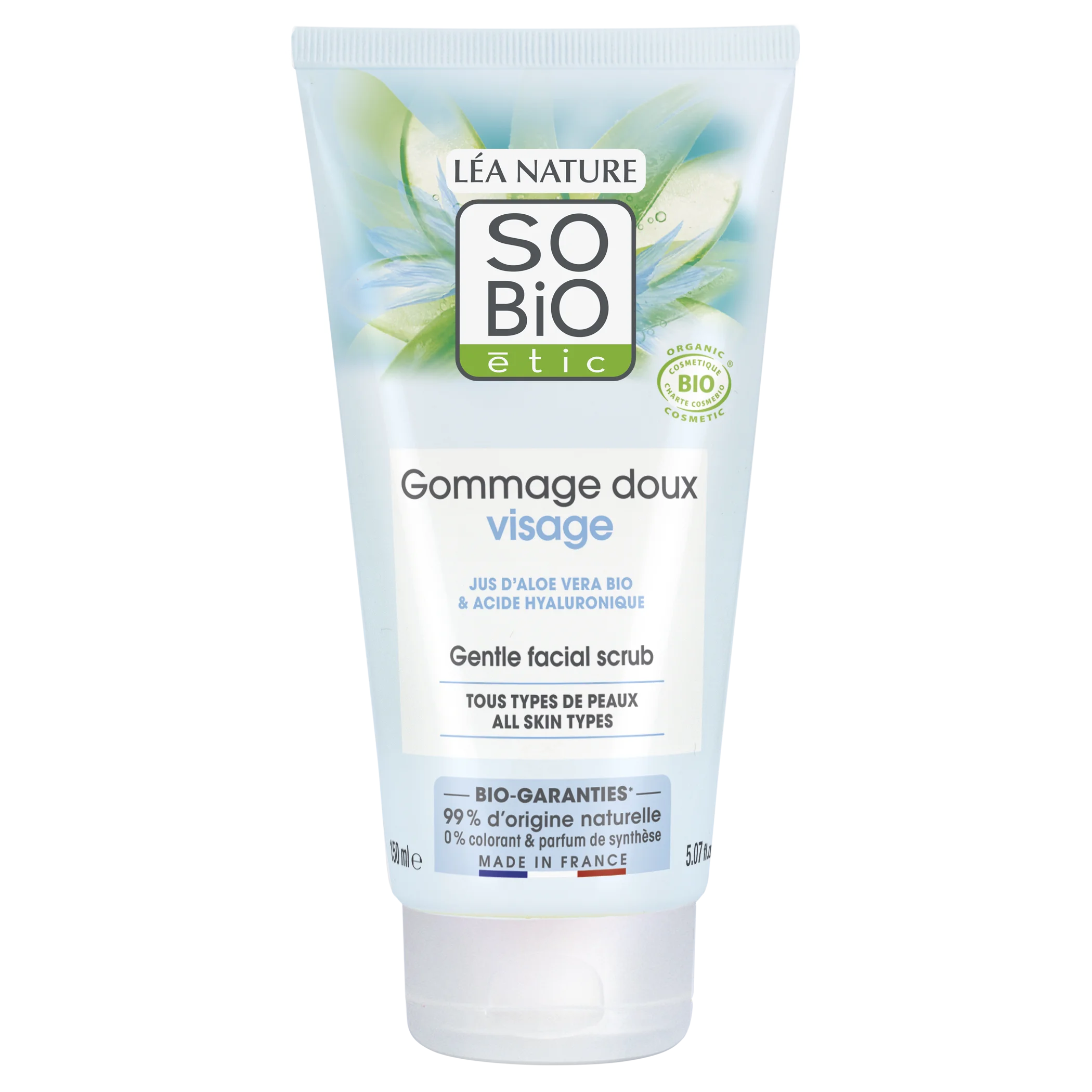 SO’BiO étic Gyengéd, gyakori használatra alkalmas, hidratáló BIO Aloe vera hámlasztó (150 ml) - hialuronsavval